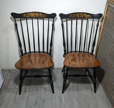 Vintage Pair Of L. Hitchcock Stenciled Black Harvest Side Dining Chairs B • $405