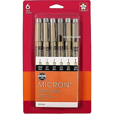 Sakura Pigma Micron Pen Set Black Size 005 01 02 03 05 And 08 30062 • $12.99