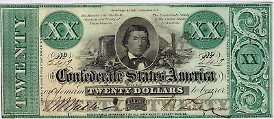 1861 $20 CSA T21 *Reproduction* Civil War Currency Alexander Hamilton Pictured • $3.50