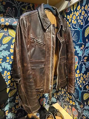 Schott NYC 102 Brown Vintage Leather Motorcycle Jacket.  • $199