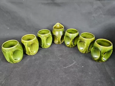 Holkham Owl Eye Pottery Coffee Cups X 6 & Milk Jug X 1 In Green Z382 • £50