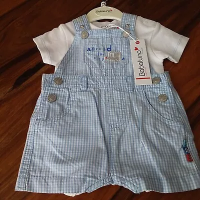 Babaluno Baby Boy Short Dungaree & T-Shirt Set 0-3 Mths (56-62cm) NEW WITH TAGS • £6.99