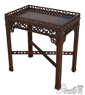 61326EC: MAITLAND SMITH Leather Top Chippendale Mahogany Tea Table • $1195