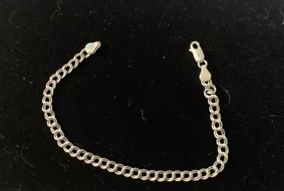 Vintage STERLING SILVER Double Link CHARM BRACELET 8  Length ITALY 6 Mm Wide • $21