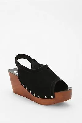 ~*Urban Outfitters Ecote WOOD WEDGE Black Suede Wooden Clog SLINGBACK Shoe 6*~ • $39.99