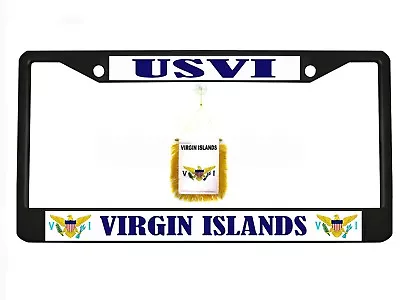 USVI VIRGIN ISLANDS Chrome Metal Auto License Plate Frame With Car Banner Flag • $14.99