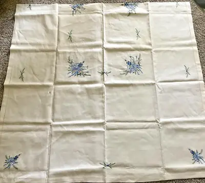 Hand Embroidered Table Cloth & 12 Napkins Vintage 100  X 55  Blue Candle Fir NEW • $85