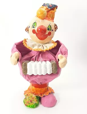 Vintage Paper Mache Pink Clown Playing Accordion Concertina 9.5  T Figurine • $25.54