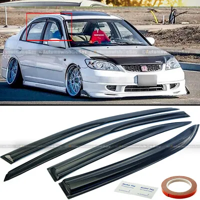 For 01-05 Honda Civic 4DR Sedan JDM Wavy Mugen Style 4 Pcs Window Visor Guard • $28.99