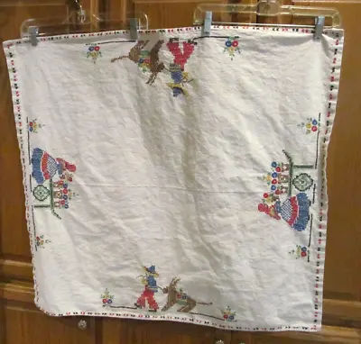 *Vintage Embroidered MEXICAN STYLE Square 35  Tablecloth Topper • $21.99