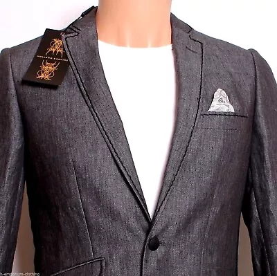 Holland Esquire Charcoal Grey Herringbone Linen Suit Jacket Blazer UK36 EU46 NEW • £219.99