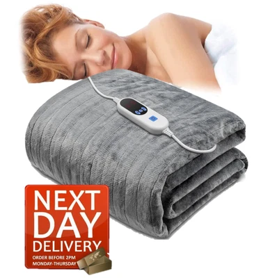 £39.95 • Buy Luxurious Electric Heated Throw Soft Fleece Grey Over Blanket Double Single