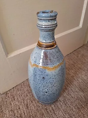 TALL MCM  Studio Pottery Vase Blue Glaze Mid Century Modern Art Signed 15  • $29
