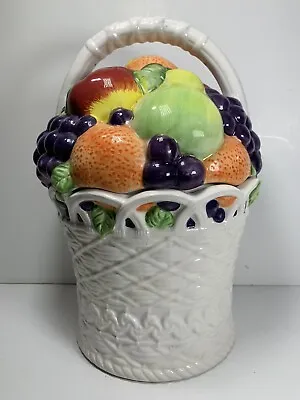 Fruit Basket Cookie Jar By International Art Ceramic Apples Grapes Pears Oranges • $32.99