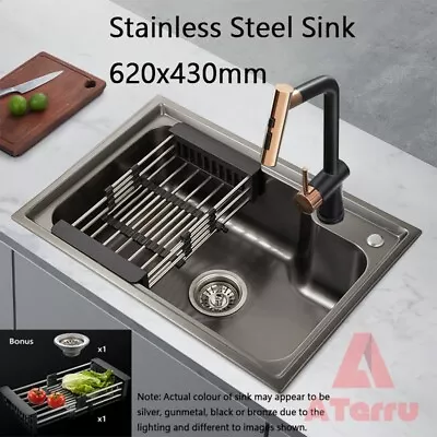 Nano Coated Stainless Steel Kitchen Sink Laundry Sinks Single Bowl 620x430mm • $139.90