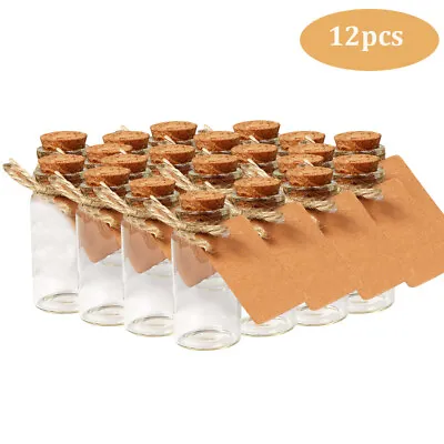 £8.45 • Buy 12pcs 25ml Mini Tiny Empty Clear Glass Jars Bottles Vials With Cork Stoppers UK