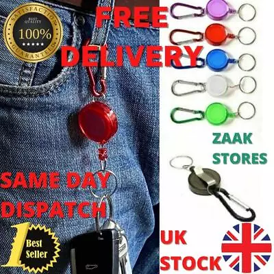 Retractable Key Chain ID Card Badge Holder Safety Coil Carabiner Security Belt • £2.69