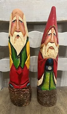 Vintage Hand Painted Santa Claus Christmas Tree Log Signed Folk Art Figures • $69