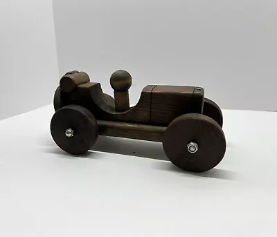 Vintage Handmade 10” Wooden Race Car & Driver Collectible Toy Steampunk Wood • $26.99
