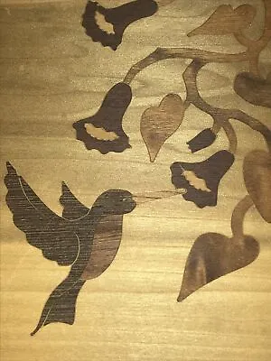 Inlay - Marquetry - Wood - Feeding - Hummingbird - Flowers - Original • $52