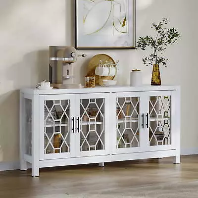 63  Sideboard Buffet Cabinet With Storage&4 Glass Doors Buffet Storage Cabinet • $220.49