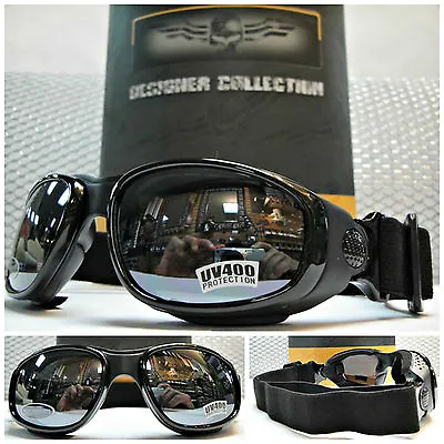 PADDED Biker MOTORCYCLE RIDING GLASSES GOGGLES With Strap Black Frame Dark Lens • $29.99