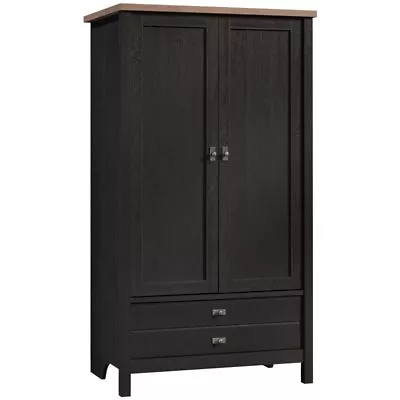 Sauder Cottage Road Engineered Wood Adjustable Shelf & Drawer Armoire Raven Oak • $366.83