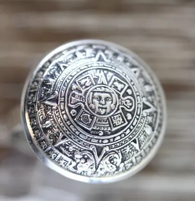 Vintage Mayan Aztec Calendar Sterling Silver 925 Ring Sz 6 Southwest Retro • $40.80