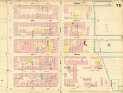 £199 • Buy Sanborn NYC #70 Manhattan Midtown East Kips Bay Murray Hill Bellevue 1899 Map