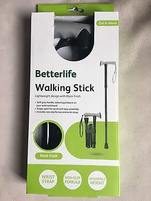 Soft Grip Handle Folding Height Adjustable Walking Stick Cane Black • £9.99