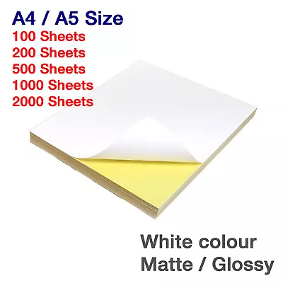 A5 / A4 White MATTE / GLOSS Self Adhesive Sticker Paper Sheet Address Label Bulk • £4.94