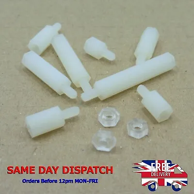 White Plastic Nylon Hex Spacer M3 Male-Female Nut Standoff Pillar Nylon • £2.30