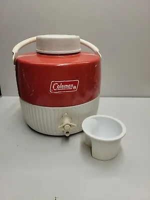 Vintage Coleman 1 Gallon Red White Water Cooler Jug Dispenser W/ Cup Lid  • $20