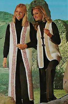 KNITTING PATTERN Ladies Long Hippy Style Icelandic Fair Isle Waistcoat DK 34 -38 • £2.15