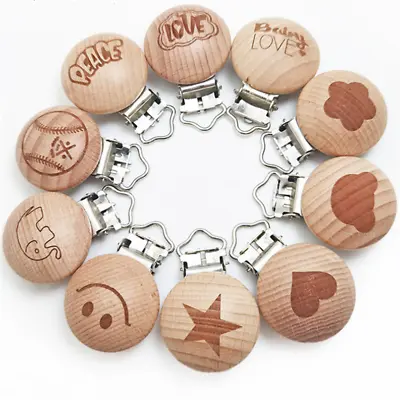 $7.68 • Buy 5pcs Round Wooden Baby Printing Pacifier Clips Holders Accessories Baby Teether 