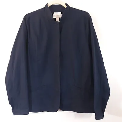 CJ Banks Top 1X Blue Stretch Mandarin Collar Hidden Button Shacket Jacket • £17.03