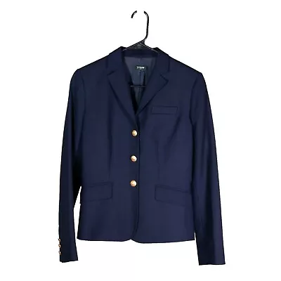 J. Crew Womens Blazer Navy Blue Wool Blend Three Button Lined Work Suit Jacket 4 • $26.59