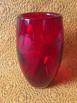 £29.99 • Buy Whitefriars Barrel Shaped Ruby Red Vase 1960's 9596 Geoffrey Baxter MCM
