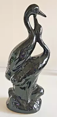 Ceramic Black Crane Egret Heron Mid Century Modern Long Neck Bird Figurine  • $21.97