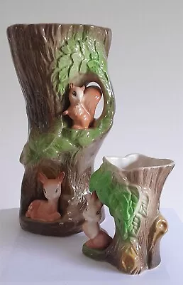 2 Eastgate Pottery Withernsea Vases Tree Trunks With Squirrel Deer & Rabbit • £15