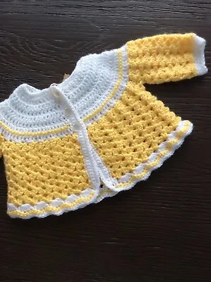 Marigold Yellow ￼hand Crochet Baby Matinee Jacket 16/18 Approx 3months  M965 • £7.50