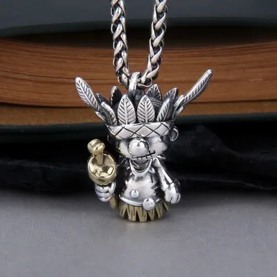 925 Sterling Silver Native American Indian Chief Voodoo Doll Necklace Charm • $28
