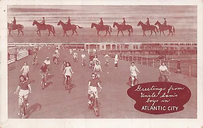 Atlantic City~greetings From Uncle Sam's Boys-bicycle-horse-nov 30 1941 Postcard • $11.47