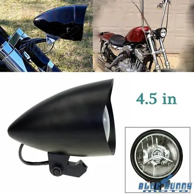 4.5  Black Bullet H4 Headlight Assembly Tri-Bar Headlamp For Harley Big Twins • $58.59