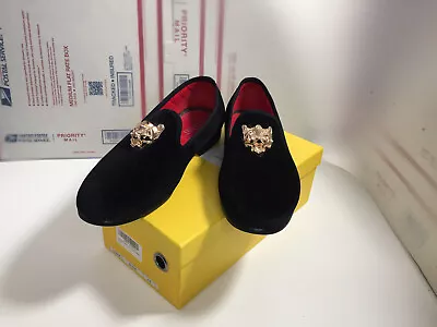 Men's Velvet Loafers Dress Gold Buckle Slippers Wedding Shoes Black Size 11 US • $19.99