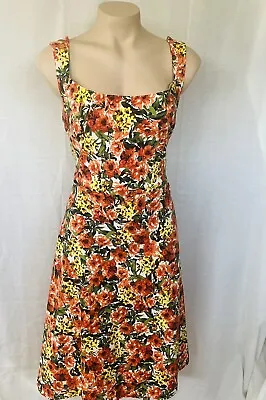 Lindy Bop Orange Floral Cotton 50s Vintage Style Dress Rockabilly S  2 XL • $39.95