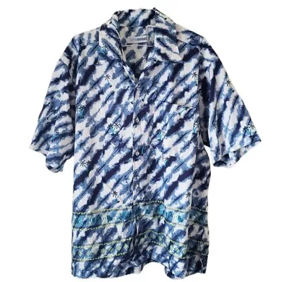 Canyon River Blues Men's Blue White Hawaiin Short Sleeve Button Down Shirt • $13