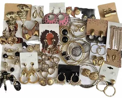 Lot Of Vtg To New Gold Tone Earrings Some Signed Chunky Runway Statement 35 Pair • $75