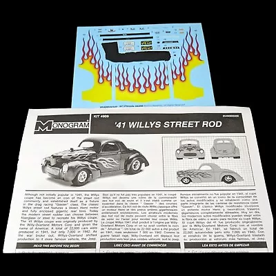 Model Car Flame Stickers 41 Willys Street Rod Decals For Kit 4909 AMT Monogram • $17