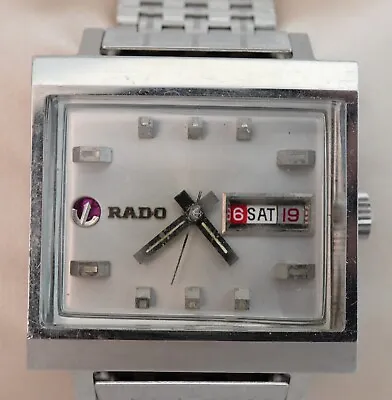 Small 6.5  Vintage 1970s Rado Manhattan Automatic Dual Day Rectangle Watch • $399.95